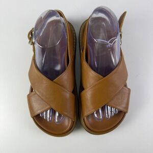 Alohas Womens Leather Criss Cross Ankle Strap Platform Sandals‎ Tan Spain EU 37